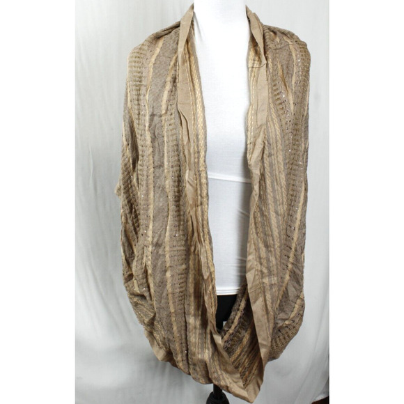 Charming Charlie Infinity Scarf Metallic Gold Tan Pattern Texture Boho Chic - Picture 2 of 11